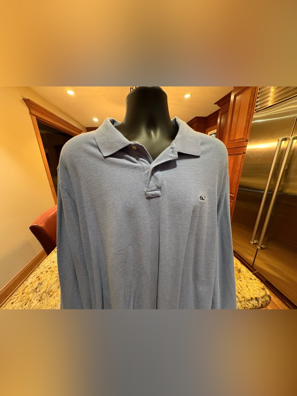 Vineyard Vines men’s Long-Sleeve Polo. Sharp light blue with logo. 2XL